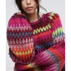 Free People Castles In The Sky Sweater Womens Large Baggy Slouchy Multicolor